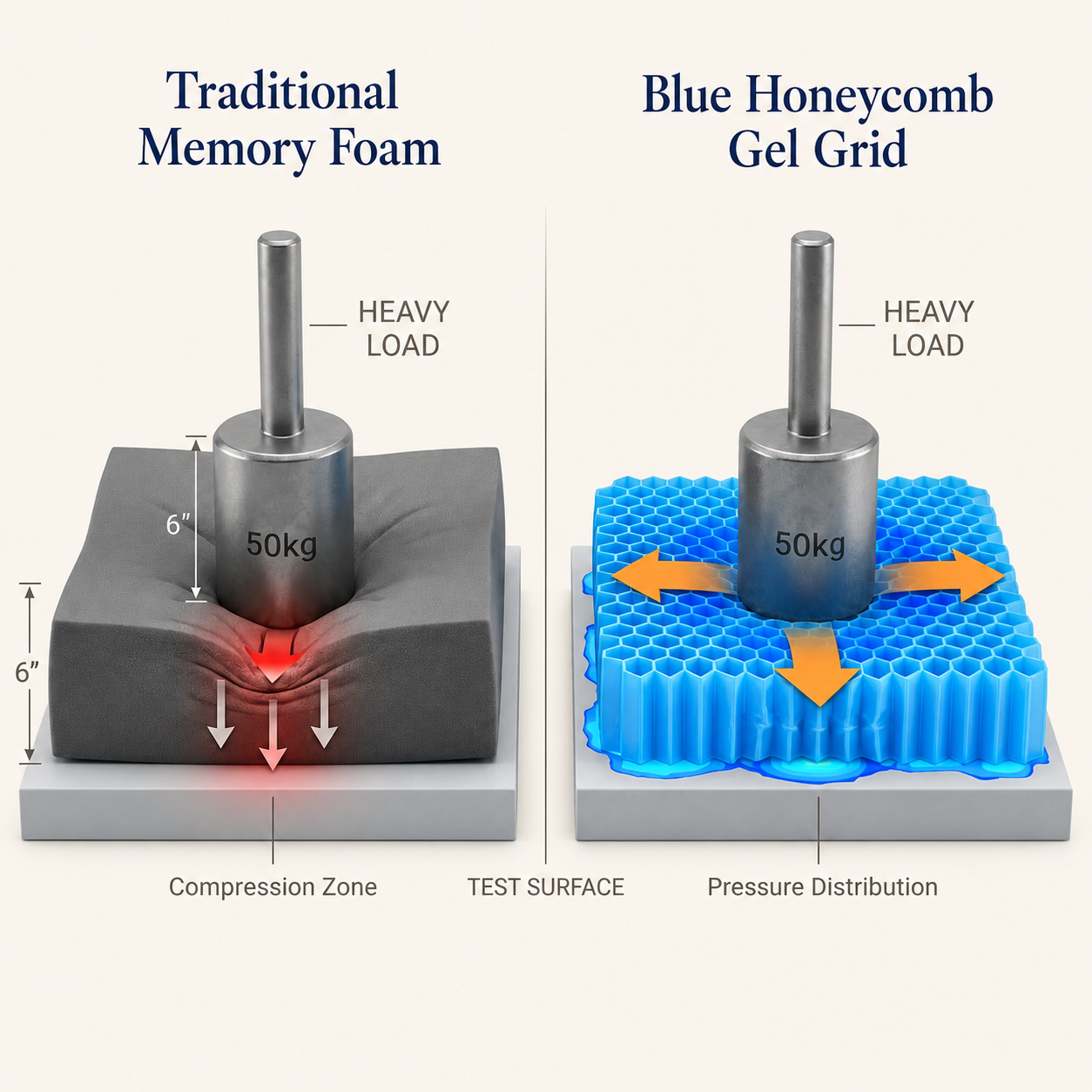 GelRest polymer grid vs traditional memory foam compression