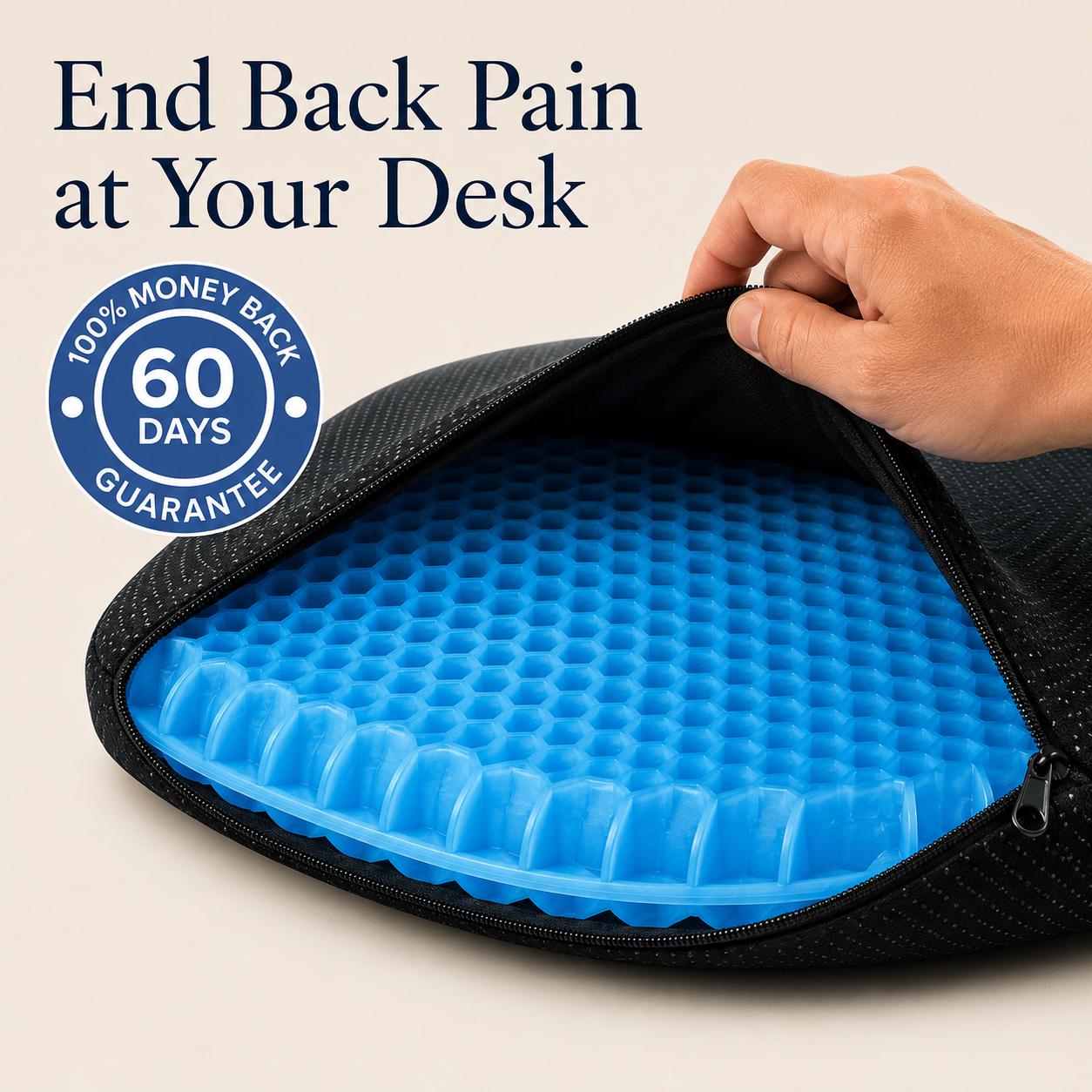 Razizo GelRest Cushion - removable zip cover revealing blue gel layer