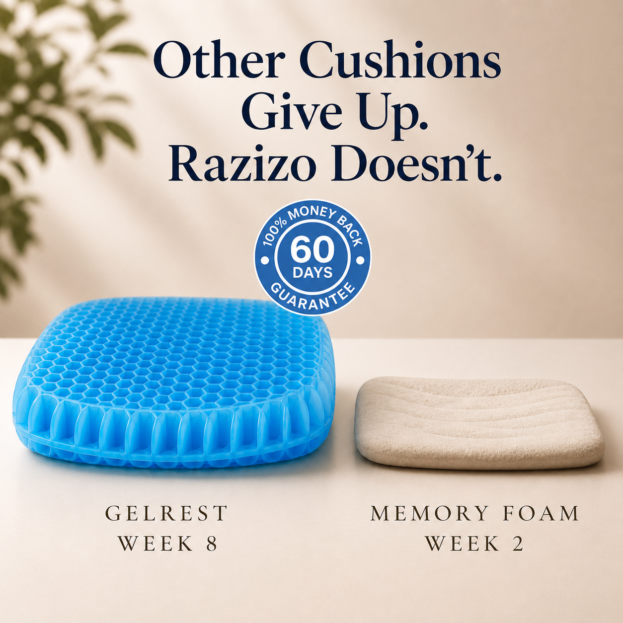 GelRest Week 8 vs Memory Foam Week 2 - GelRest holds shape